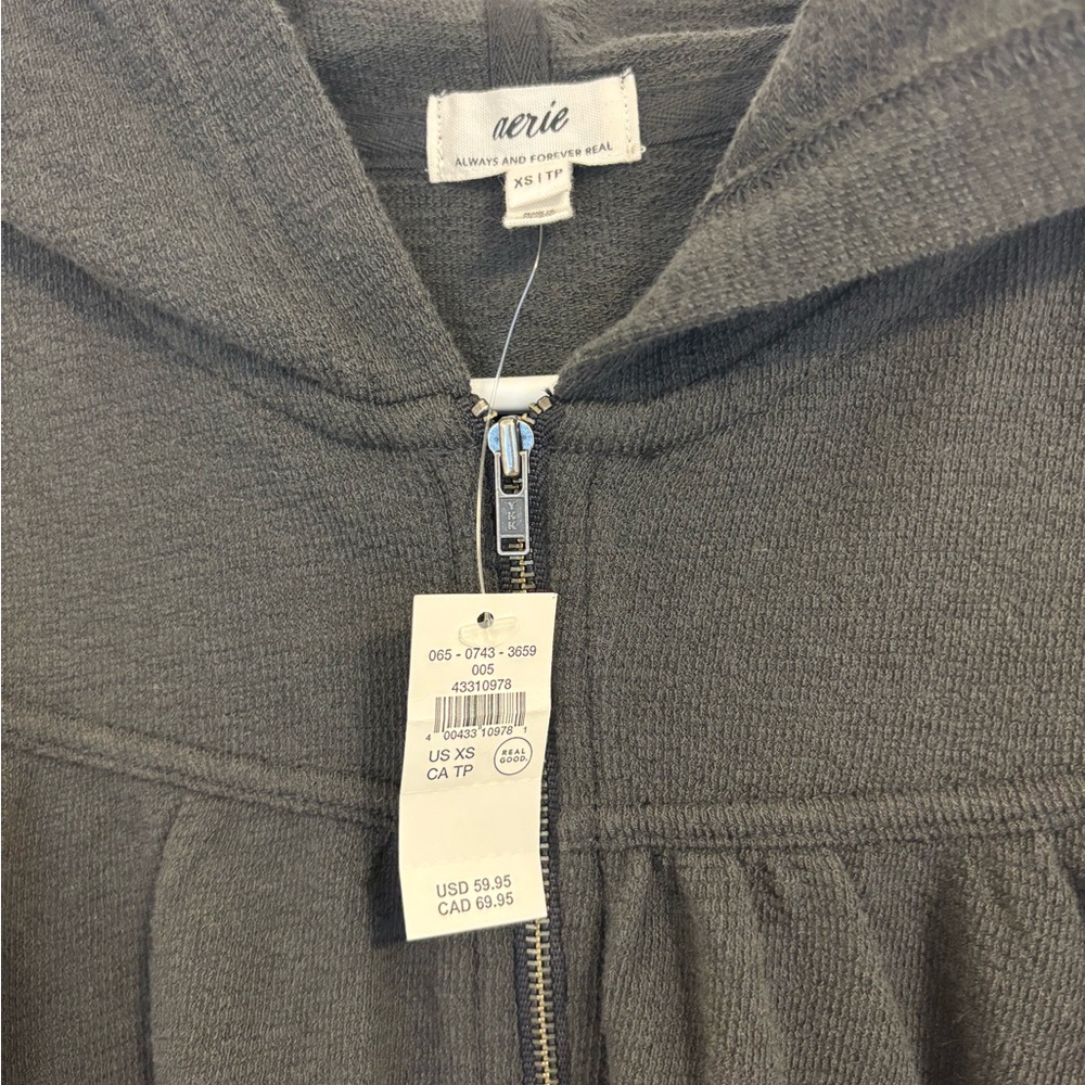 NWT - xs- Aerie Charcoal Zip-Up Bubble Hoodie - Picture 2 of 5